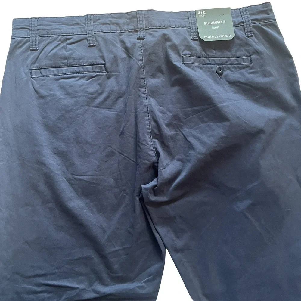 Mutual Weave  Size 46 x 32 Standard Chino Relaxed Navy Blue Pants Big & Tall